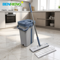 BENHENG Serpillère plate en microfibre remplaçable mains libres pour nettoyage des sols, ensemble serpillère et seau essoreur magique 360°