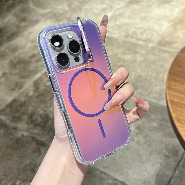 Gradient Magnetic Phone Case for iPhone 13 Pro Max 11 Pro Max Plus 12 Pro Max Luxury Transparent Design Laser Lens Stand Boxed
