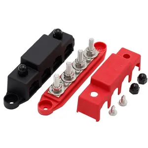 250A 12V Bus Bar 3/8" Power Distribution Block 4 Studs Junction Block Automotive Marine Battery Busbar Terminal Block with Cover