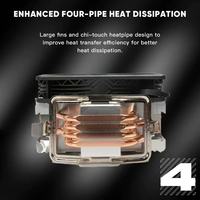 Refroidisseur de processeur S40 avec quatre tubes en cuivre, 12 cm, lumière colorée, contrôle de la température PWM, refroidissement par air pour ordinateur de bureau