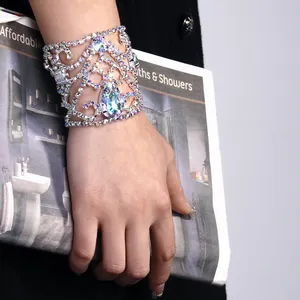 Pulsera de cristal, brazalete indio, accesorios de mano, pulsera geométrica de diamantes de imitación para mujer