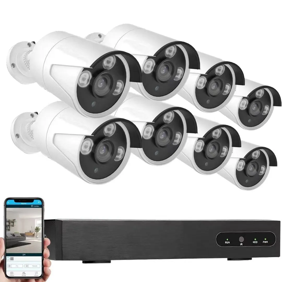 Smart Home PoE Security Camera System Outdoor Indoor mit H.265 + NVR Recorder und 8pcs 5mp Surveillance Cameras