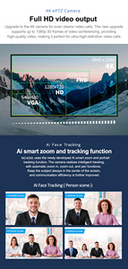 Cámara de Videoconferencia 4K con IA y Seguimiento Automático de Rostro y Voz, 94 °   Gran angular, micrófono integrado, USB Plug & Play - Product Image 4