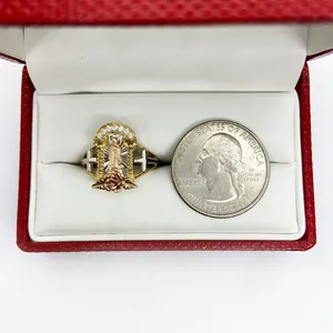 Duyizhao 14K chapado en oro Virgen María Señora Guadalupe Tri Color Rosa CZ Anillo Vintage Regalo - Product Image 4