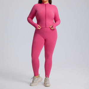 OEM Plus Size Workout Fitness for Women 3 Pieces Bra/<b>Leggings</b>/Jacket Training Pilates Butt Lift Yoga Sets Sample Available - Product Image 3