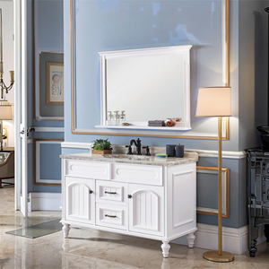 Hiện Đại Pháp Phong Cách Rắn Gỗ Phòng Tắm <span class=keywords><strong>Vanity</strong></span> Thanh Lịch Sơn Bảng Điều Chỉnh Sàn Đứng Tắm Gương Với Gốm Lưu Vực - Product Image 4