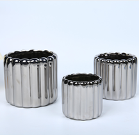 Pot de fleurs en céramique côtelé plaqué or et argent, pot de plantes d'intérieur cannelé pour la décoration de la maison, du bureau ou du bureau à domicile