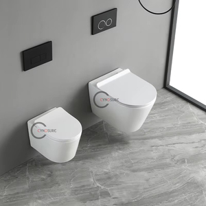 Vente en gros Nouvelle conception de cuvette de toilette sans rebord de couleur blanc et bleu en céramique brillante WC suspendu Toilettes avec siège de toilette pour enfants - Product Image 3