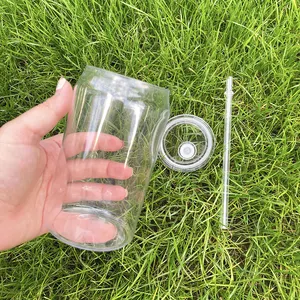 Wholesale bulk Recyclable clear transparent cold drink 16oz plastic acrylic soda beer can with pp lid and straw for UV DTF wraps