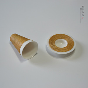 Bamboo Woven Porcelain <b>Teacup</b> Traditional Chinese Style Travel Gift Set Chongqing Origin Solid Pattern ZB 014 - Product Image 3