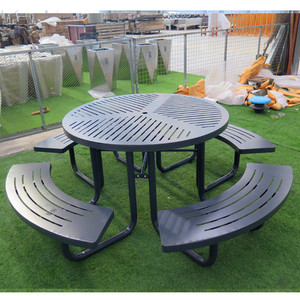 Mesa de Picnic Circular de <span class=keywords><strong>6</strong></span> plazas de Metal expandido para exteriores, silla exterior para restaurante, mesa de Picnic redonda comercial con agujero para paraguas - Product Image 6