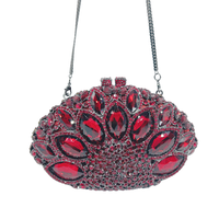 Rote Kristall-Abendclutch, Ovale Marquise-Strass-Diamant-Handtasche, Luxuriöse Damen-Handtasche für Hochzeiten und Partys mit Silberkette