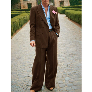 Abiti a righe da <span class=keywords><strong>uomo</strong></span> blu scuro 2 pezzi <span class=keywords><strong>elegante</strong></span> abbigliamento da lavoro alla moda abiti da festa da <span class=keywords><strong>uomo</strong></span> pantaloni Blazer Costume da <span class=keywords><strong>uomo</strong></span> smoking - Product Image 4