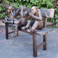 Ornement de rue populaire Sculpture de singe en métal Bronze trois singes assis sur un banc Statue
