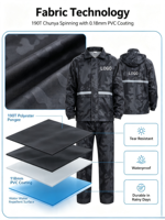 Combinaison de pluie pour moto en PVC imperméable et coupe-vent à haute visibilité avec camouflage réfléchissant pour hommes, idéale pour les voyages en scooter et le camping