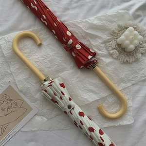 <span class=keywords><strong>Parapluie</strong></span> droit vintage à pois avec poignée en bois en forme de J, personnalisable avec logo OEM, pour femme, cadeau boutique, vente en gros - Product Image 4