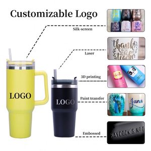 Custom Logo Hot Sale 40 oz Powder Coated Double Wall Travel Mugs Stainless Steel Vacuum Insulated 40oz Mug Tumbler with Handle - Product Image 4