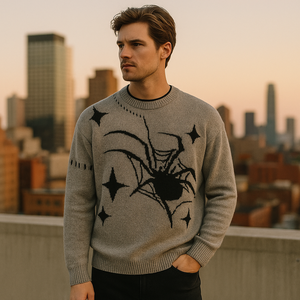 남성 디자이너 스파이더 웹 니트 스웨터 트렌디 한 자카드 스트리트웨어 캐주얼 라운드 넥 긴 소매 탑 - Product Image 2