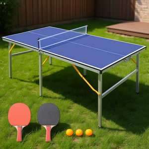 Table de ping-pong portable et pliable, 6 pieds, cadre en aluminium, plateau de 18 mm, utilisation intérieure et extérieure, 2 raquettes incluses - Product Image 2