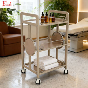 Chariot de beauté beige clair pour salon de beauté W-x209 à 3 niveaux avec garde-corps 360 °   Roues universelles pour salon - Product Image 1