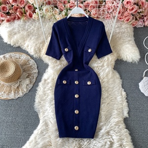 Wholesale <strong>V</strong> <strong>Neck</strong> Short Sleeved Knit <strong>Jersey</strong> Bodycon <strong>Dress</strong> Women Slim Casual Summer <strong>Dresses</strong> Vestido - Product Image 6