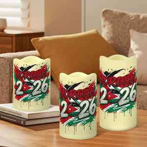 ชุดเทียน LED ตกแต่งสำหรับแฟนฟุตบอลจอร์แดน 3 ชิ้น ขอบหยัก ลายธีมการแข่งขันปี 2026 ไม่มีเปลวไฟ พร้อมรีโมท - Product Image 2