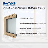 Ventanas Sayyas N110slim, Ventana Fija Moderna con Marco Delgado de Aluminio Revestido de Madera, Vista Panorámica, Insonorizada, Fabricante de China