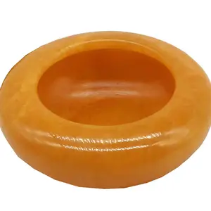 Folk Crystal Bowl Crafts Handmade Polished Yellow Jade Round Bowl Crystal Ashtray Carving