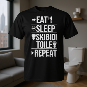 T-shirt unisexe avec motif Eat Sleep Skibidi Toilet Repeat Meme, taille adulte S M L XL XXL - Product Image 3