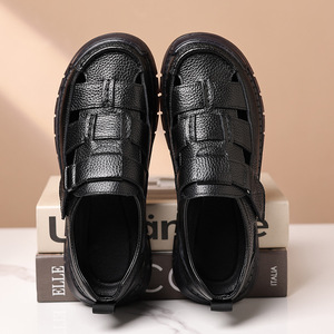 Sandalias de Cuero para Hombre, Diseño Calado, Cierre de Velcro, Transpirables, Casuales, Color Beige, Tallas 40-46 - Product Image 4