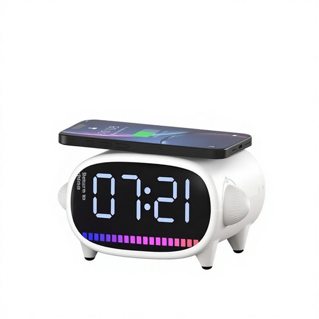 15W Multi Functional Digital Electronic Bluetooth Speaker Wireless Charging Magnetic Night Light Alarm Clock Bedroom Speaker