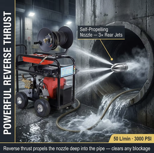<span class=keywords><strong>Machine</strong></span> de nettoyage de canalisations à moteur diesel 27HP, 150 bars, 50 L/min, équipement de nettoyage de tuyaux à haut débit avec tuyau haute pression de 50 m - Product Image 5