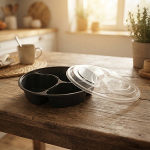 HACAMY 3 Compartment Disposable PP Plastic Food <b>Containers</b> with Airtight Lids, Leakproof Microwave Safe Meal Prep Boxes - Product Image 1