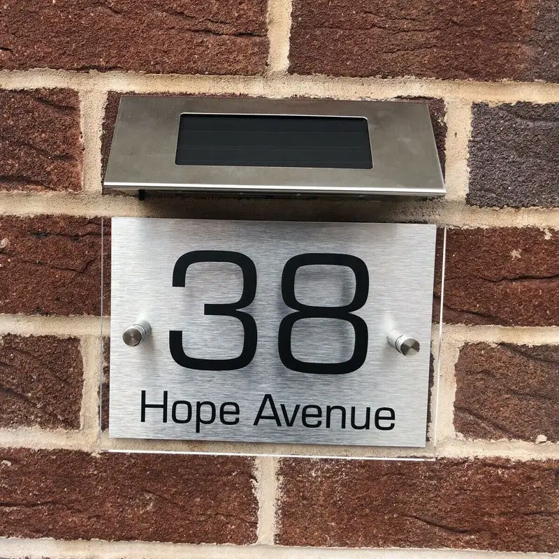 DIY House Number Outdoor LED Solar Light Door Plate Home Address with Letters Waterproof Doorplate House Sign Door Number