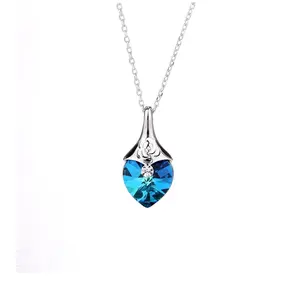 Wholesale 925 Sterling Silver Handmade Blue Original Austria Crystal Necklace