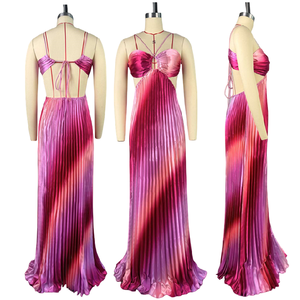 HK7942 <span class=keywords><strong>Abiti</strong></span> Estivi da <span class=keywords><strong>Donna</strong></span>, Vestito Lungo a Spalline Sottili con Schiena Scoperta, Linea ad A, Abito Plissettato Elegante - Product Image 6