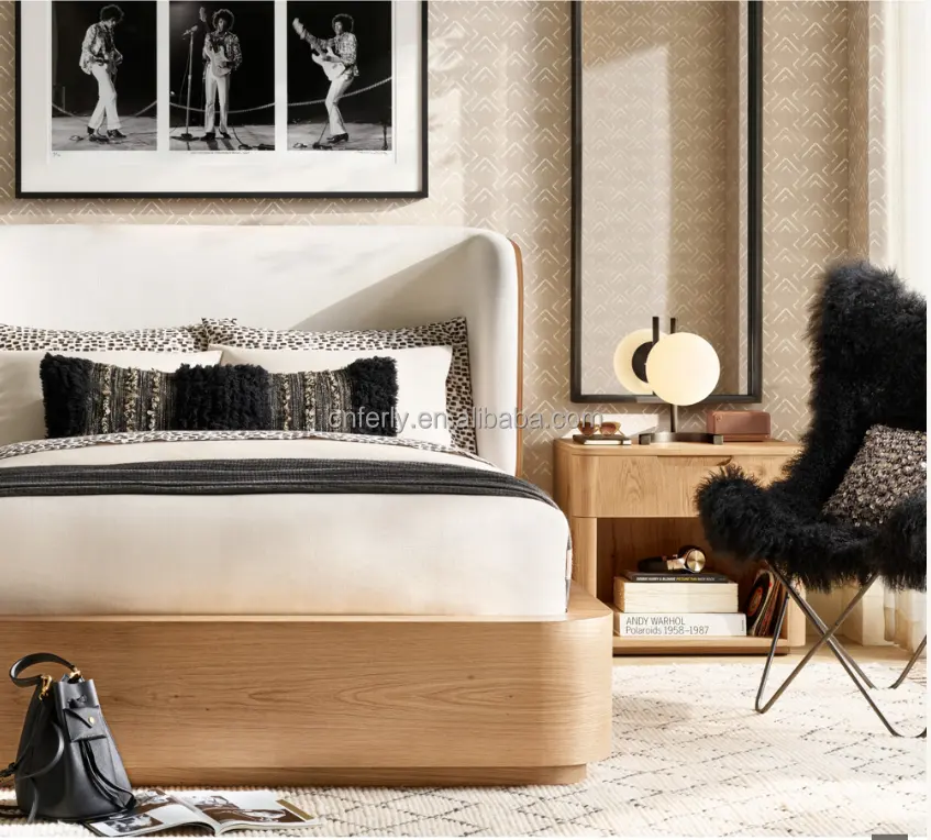 Conjunto De Móveis De Quarto Moderno Cama De Luxo Dupla Cama De Madeira Maciça De Estilo Americano Quarto Reciclado Cama De Piso De Carvalho Russo