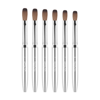 Pinceaux à ongles ronds en acrylique, manche tout métal détachable, poils 100% pur Kolinsky Sable, anti-acétone