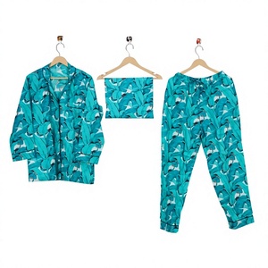 Conjunto de Pijama de Algodón Floral Vintage Sexy de Alta Calidad para Primavera, con Logotipo Frontal Personalizable, de Secado Rápido, Transpirable y Cómodo para Estar en Casa - Product Image 1