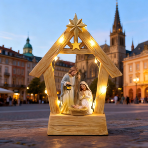 Crèche en résine peinte à la main, moderne, simple et écologique, avec un Jésus-Enfant lumineux pour la décoration de Noël à la maison - Product Image 6