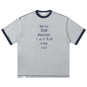 T-Shirt Ringer Personalizzata con <span class=keywords><strong>Logo</strong></span>, 100% Cotone, 250GSM, Girocollo Unisex, Maglietta Ringer da Uomo - Product Image 3