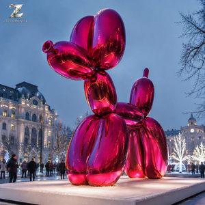 Sculpture de chien <span class=keywords><strong>ballon</strong></span> en acier inoxydable électroplaqué, art animalier poli pour la décoration de hall d'hôtel, centre commercial, place publique, jardin et aménagement paysager - Product Image 4