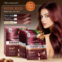 SADOER Pewarna Rambut Semi-Permanen Minyak Argan Warna Merah Anggur 25ml X 10Pcs Sachet 4-in-1 Tahan Lama Menutupi Uban Sampo Pewarna Rambut