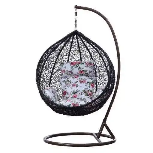 2023 Mobília de jardim Rattan Outdoor Pátio Ovo Pendurar Swing Chair Shaped Nest Basket Chair Com Suporte