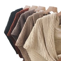 Écharpe-cape en laine tricotée unie pour femme, double usage, châle triangulaire pour l'automne et l'hiver