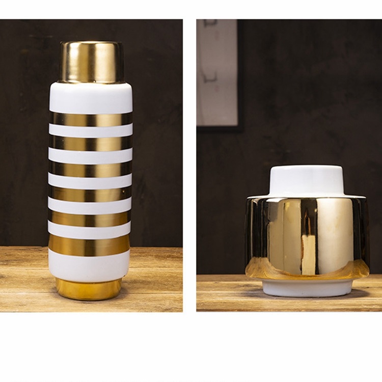 Modern contracted living room tabletop furnishing gold plated white ceramic vase