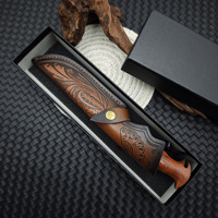 Couteau à lame fixe en acier 5Cr13 fait main, lame à pointe de lance gravée à l'acide, couteau de camping pour la viande avec manche en bois de santal
