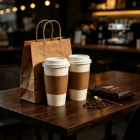 Sac en papier kraft double compartiment avec poignée, porte-gobelets à café, support pour 2 boissons, sac en papier kraft à emporter pour café