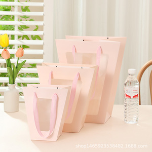 Bolsa de Regalo Ecológica, Resistente y Elegante, de Cartón Blanco con Ventana Transparente, para Flores Frescas, Snacks, Cumpleaños, Qixi - Product Image 4