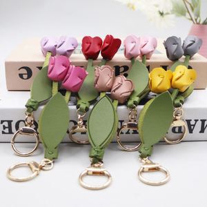 PU <b>Leather</b> Tulip Keychain & Bag Charm Southeast Asia Style Printed Logo Decoration Fine Pendant Charms - Product Image 3